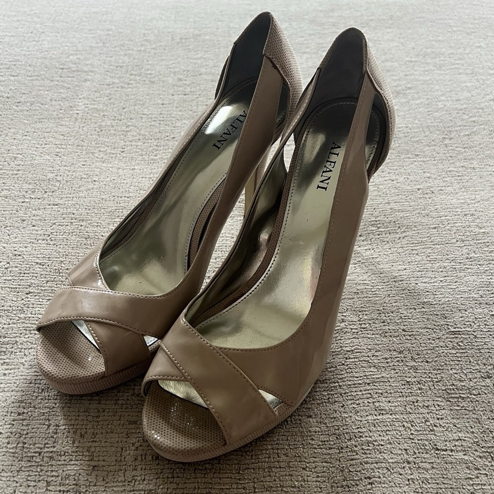 Alfani Fairfax Peep-toe Pump Stiletto Heels Beige Shoes‎ Women's 7.5 M